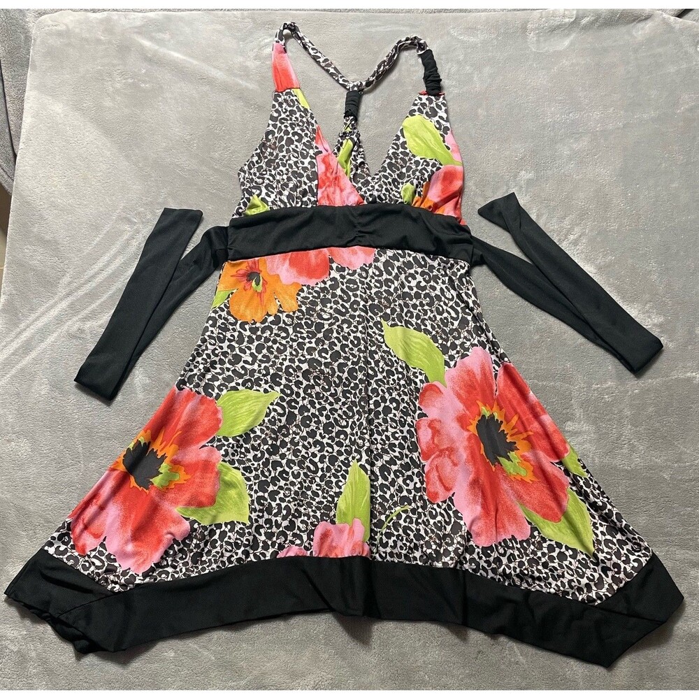 Chesley Sleeveless Floral Sundress Womens Size XL Big Flowers Razorback Tie-Back